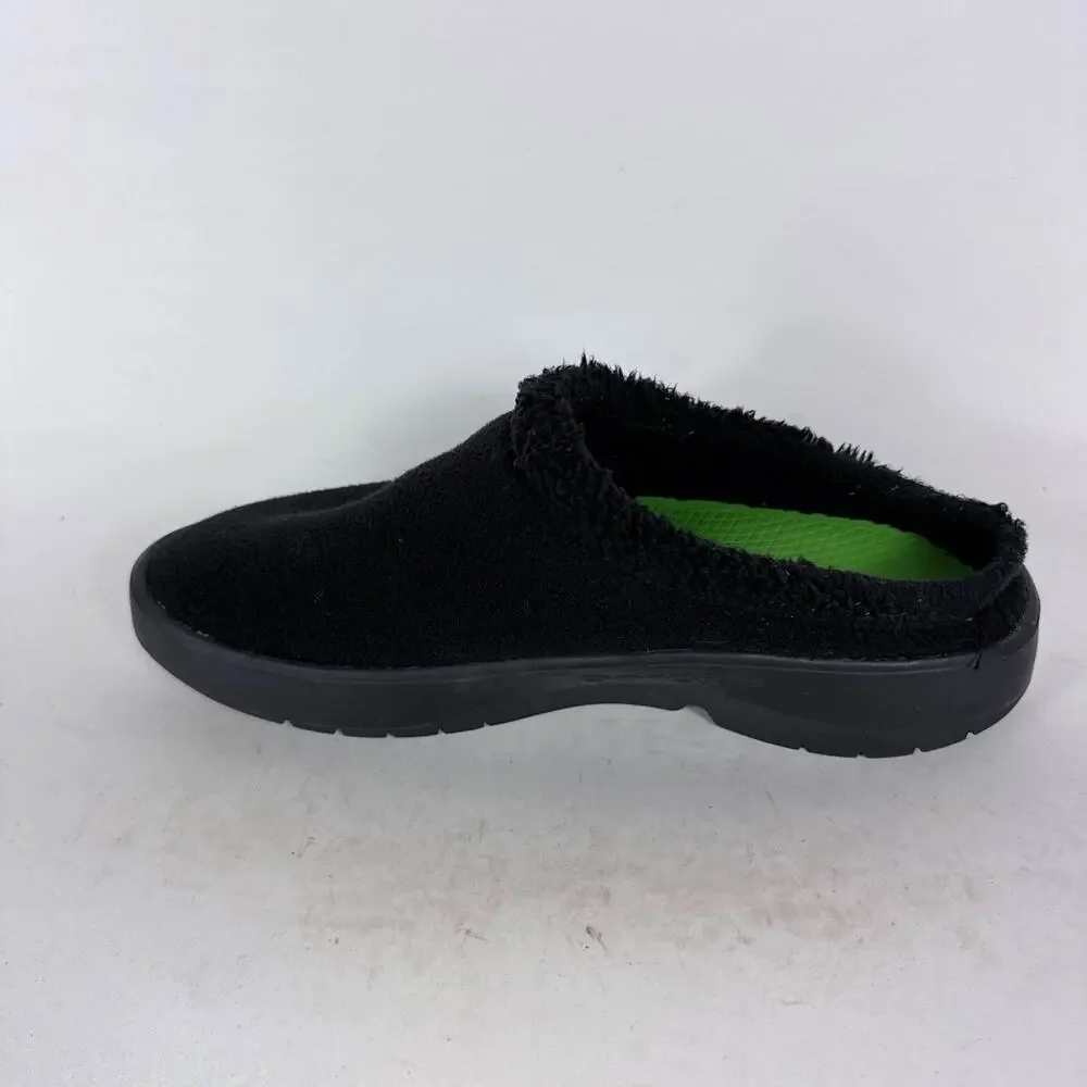 OOFOS OOcoozie Mule Men's 11 Black Vegan Sherpa Slip-On Casual Recovery Slippers